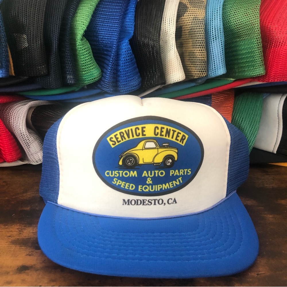 Vintage 80s Streetwear Modesto CA Auto parts service center rope Trucker Hat